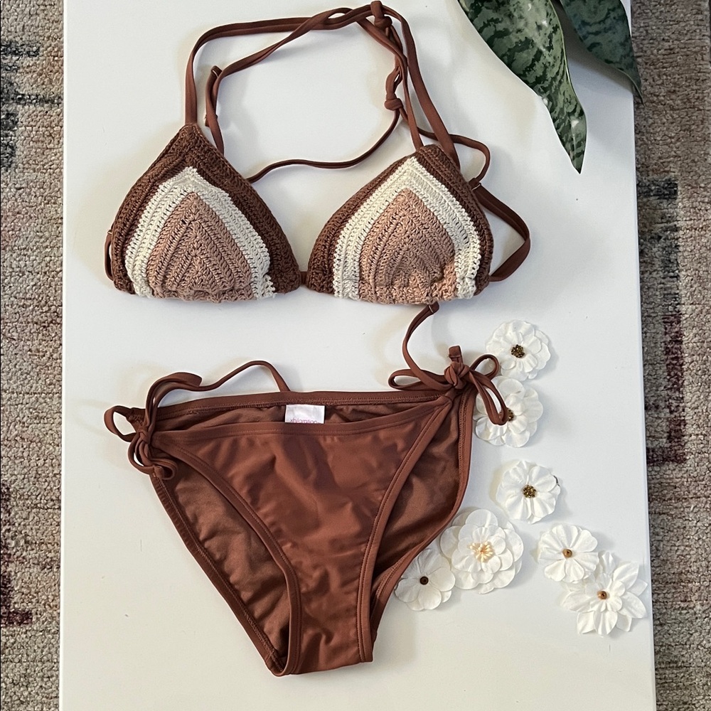 Xhilaration Brown and Cream Bikini Set
